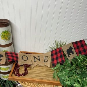 Bear Buffalo Plaid First Birthday Garland Banner